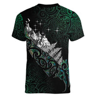 Maori Matariki Women V-Neck T-Shirt Landscape Styled Fern - Paua Shell