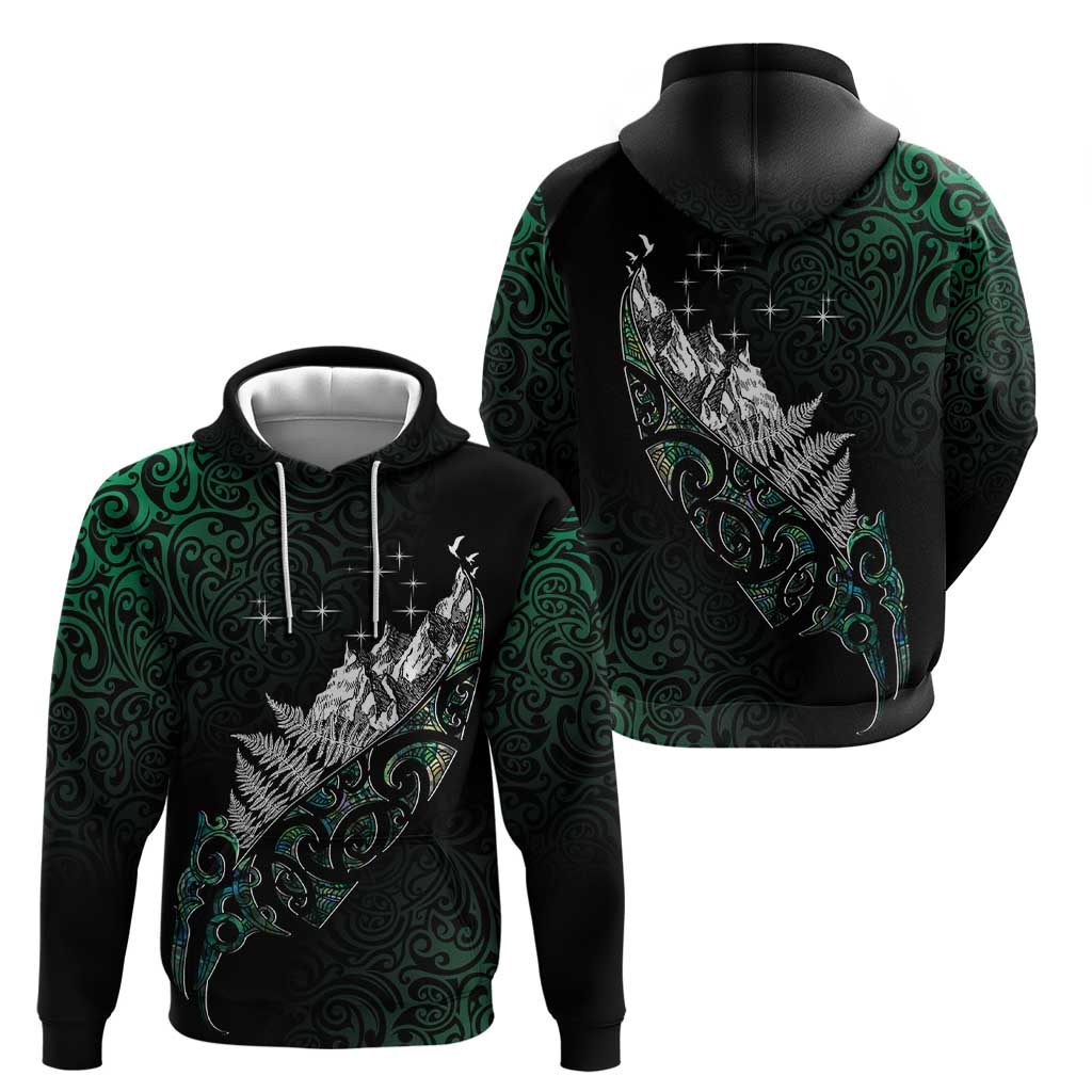 Maori Matariki Zip Hoodie Landscape Styled Fern - Paua Shell