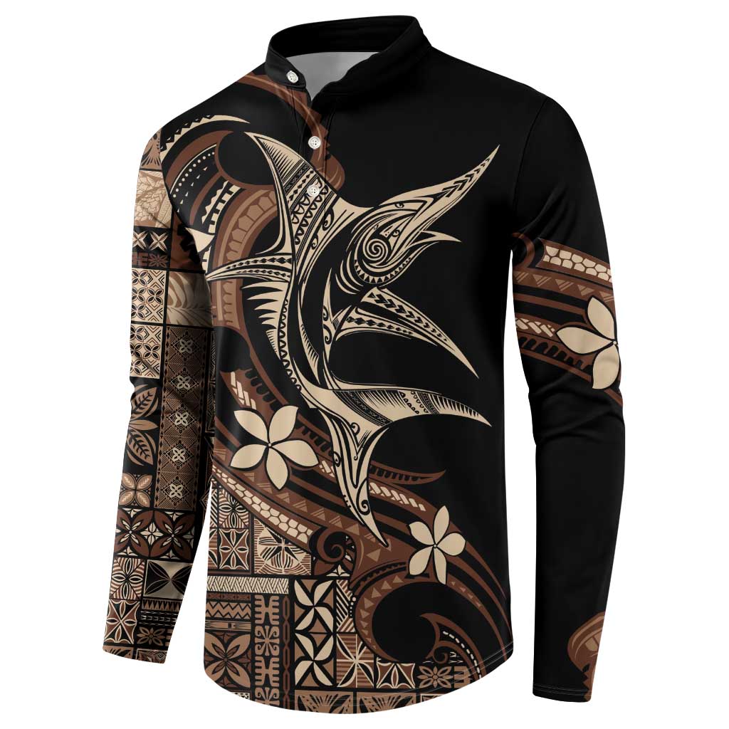 Samoa Manuia le Aso Tuto'atasi Button Sweatshirt Siapo Mamanu Mix Tatau Marlin