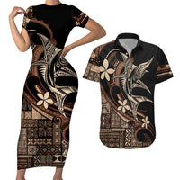 Samoa Manuia le Aso Tuto'atasi Couples Matching Short Sleeve Bodycon Dress and Hawaiian Shirt Siapo Mamanu Mix Tatau Marlin