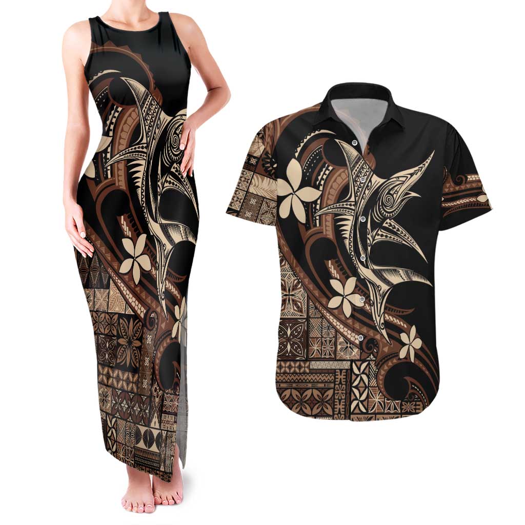 Samoa Manuia le Aso Tuto'atasi Couples Matching Tank Maxi Dress and Hawaiian Shirt Siapo Mamanu Mix Tatau Marlin