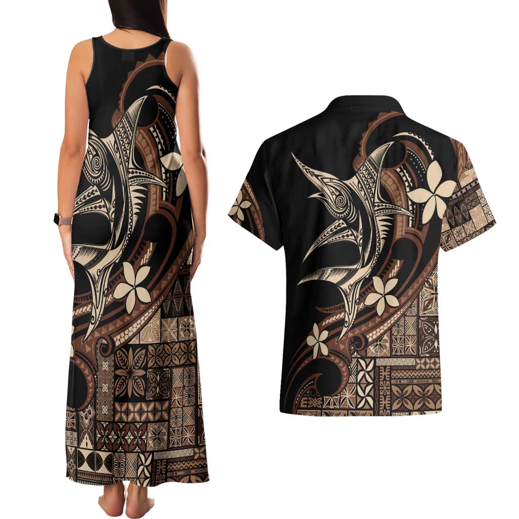 Samoa Manuia le Aso Tuto'atasi Couples Matching Tank Maxi Dress and Hawaiian Shirt Siapo Mamanu Mix Tatau Marlin