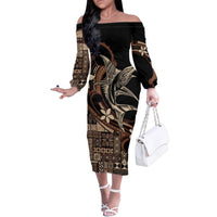 Samoa Manuia le Aso Tuto'atasi Family Matching Off The Shoulder Long Sleeve Dress and Hawaiian Shirt Siapo Mamanu Mix Tatau Marlin