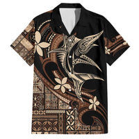 Samoa Manuia le Aso Tuto'atasi Family Matching Off Shoulder Short Dress and Hawaiian Shirt Siapo Mamanu Mix Tatau Marlin