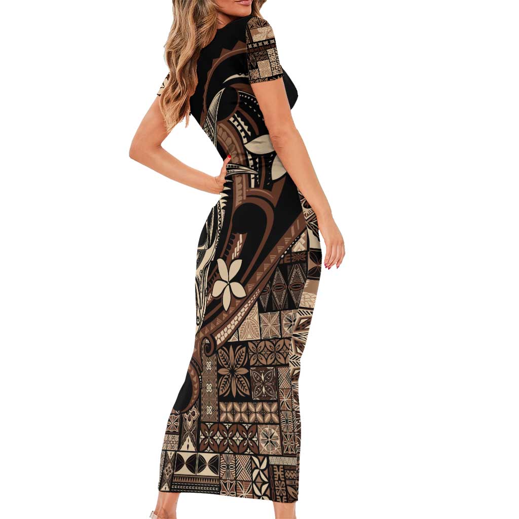 Samoa Manuia le Aso Tuto'atasi Family Matching Short Sleeve Bodycon Dress and Hawaiian Shirt Siapo Mamanu Mix Tatau Marlin