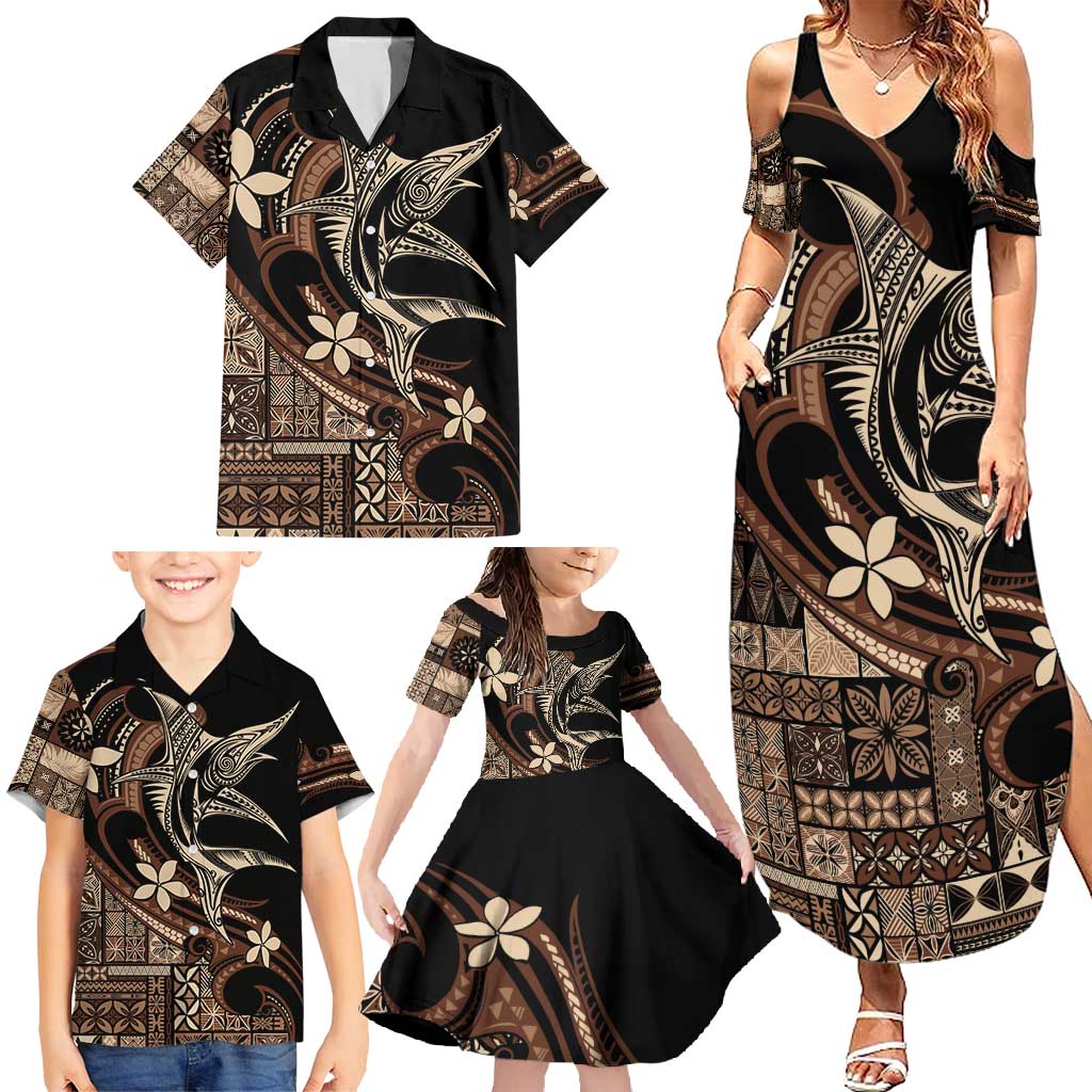 Samoa Manuia le Aso Tuto'atasi Family Matching Summer Maxi Dress and Hawaiian Shirt Siapo Mamanu Mix Tatau Marlin