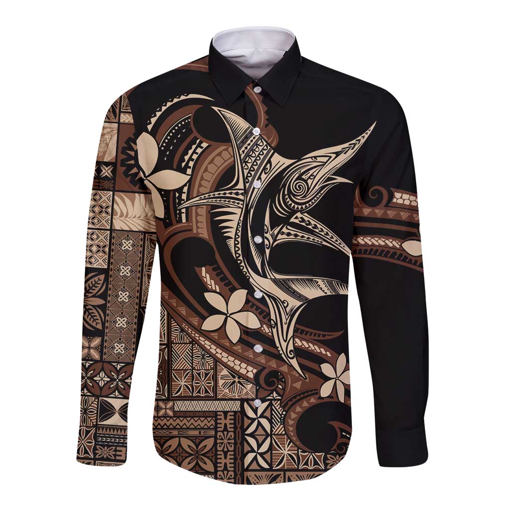 Samoa Manuia le Aso Tuto'atasi Long Sleeve Button Shirt Siapo Mamanu Mix Tatau Marlin
