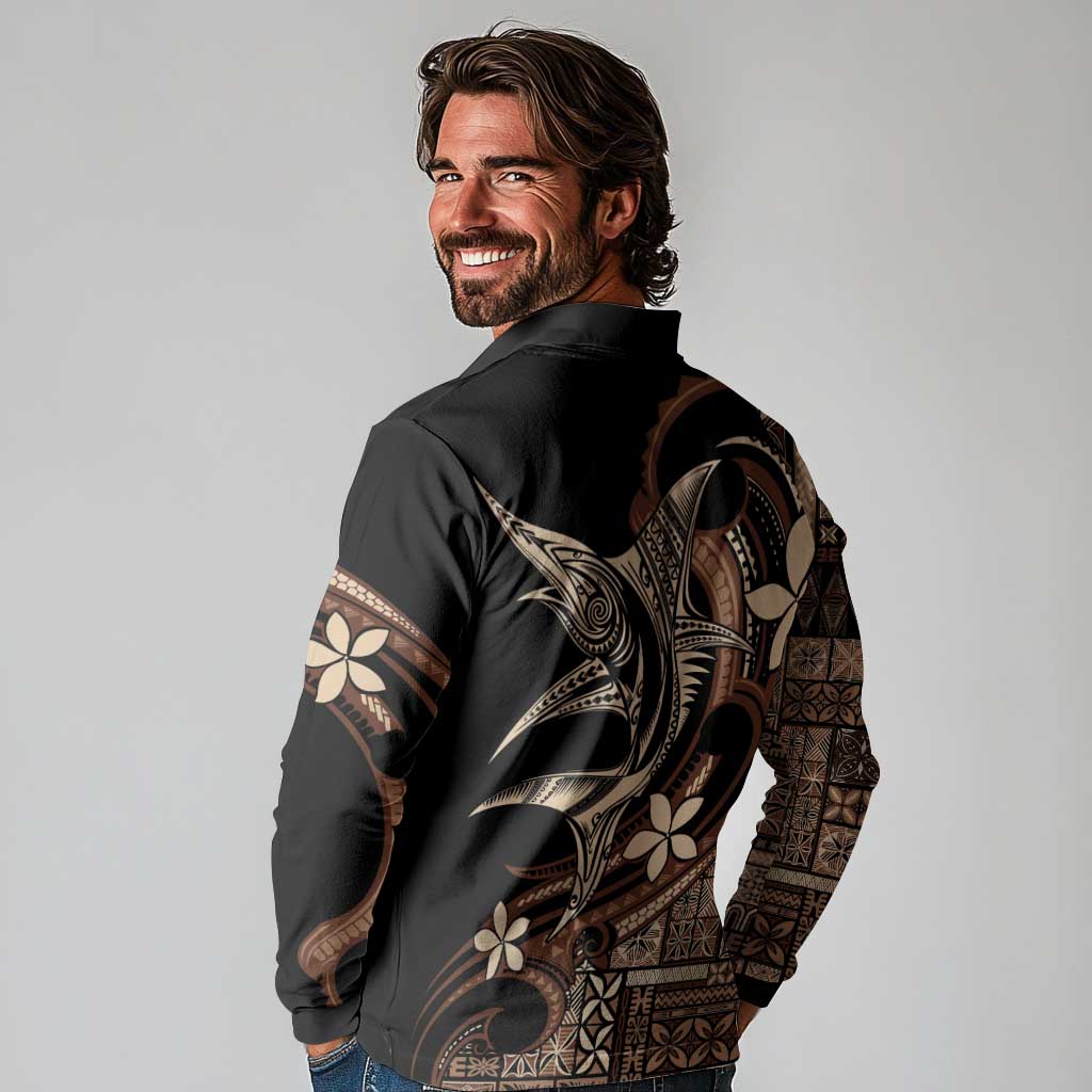 Samoa Manuia le Aso Tuto'atasi Long Sleeve Polo Shirt Siapo Mamanu Mix Tatau Marlin
