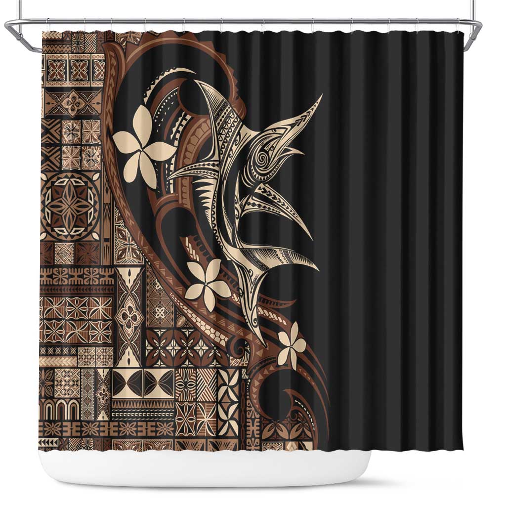 Samoa Manuia le Aso Tuto'atasi Shower Curtain Siapo Mamanu Mix Tatau Marlin