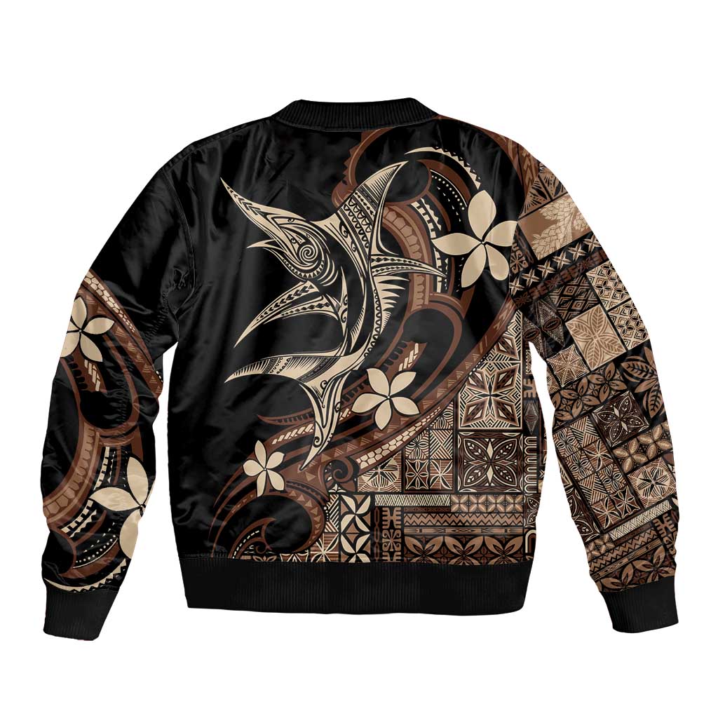 Samoa Manuia le Aso Tuto'atasi Sleeve Zip Bomber Jacket Siapo Mamanu Mix Tatau Marlin