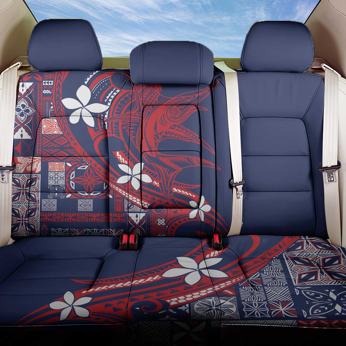 Samoa Manuia le Aso Tuto'atasi Back Car Seat Cover Siapo Mamanu Mix Tatau Marlin - Flag Color