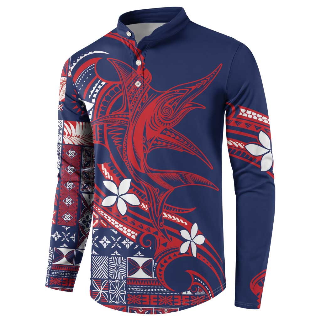 Samoa Manuia le Aso Tuto'atasi Button Sweatshirt Siapo Mamanu Mix Tatau Marlin - Flag Color