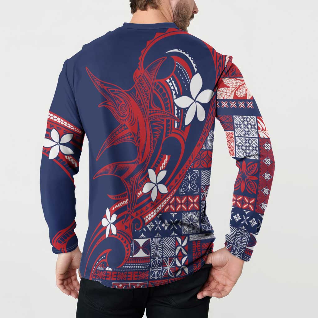 Samoa Manuia le Aso Tuto'atasi Button Sweatshirt Siapo Mamanu Mix Tatau Marlin - Flag Color