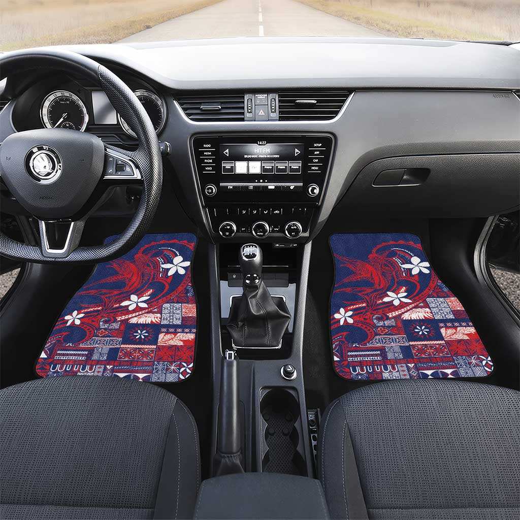 Samoa Manuia le Aso Tuto'atasi Car Mats Siapo Mamanu Mix Tatau Marlin - Flag Color LT7 Set 2pcs - Front Blue - Polynesian Pride