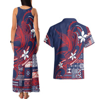 Samoa Manuia le Aso Tuto'atasi Couples Matching Tank Maxi Dress and Hawaiian Shirt Siapo Mamanu Mix Tatau Marlin - Flag Color