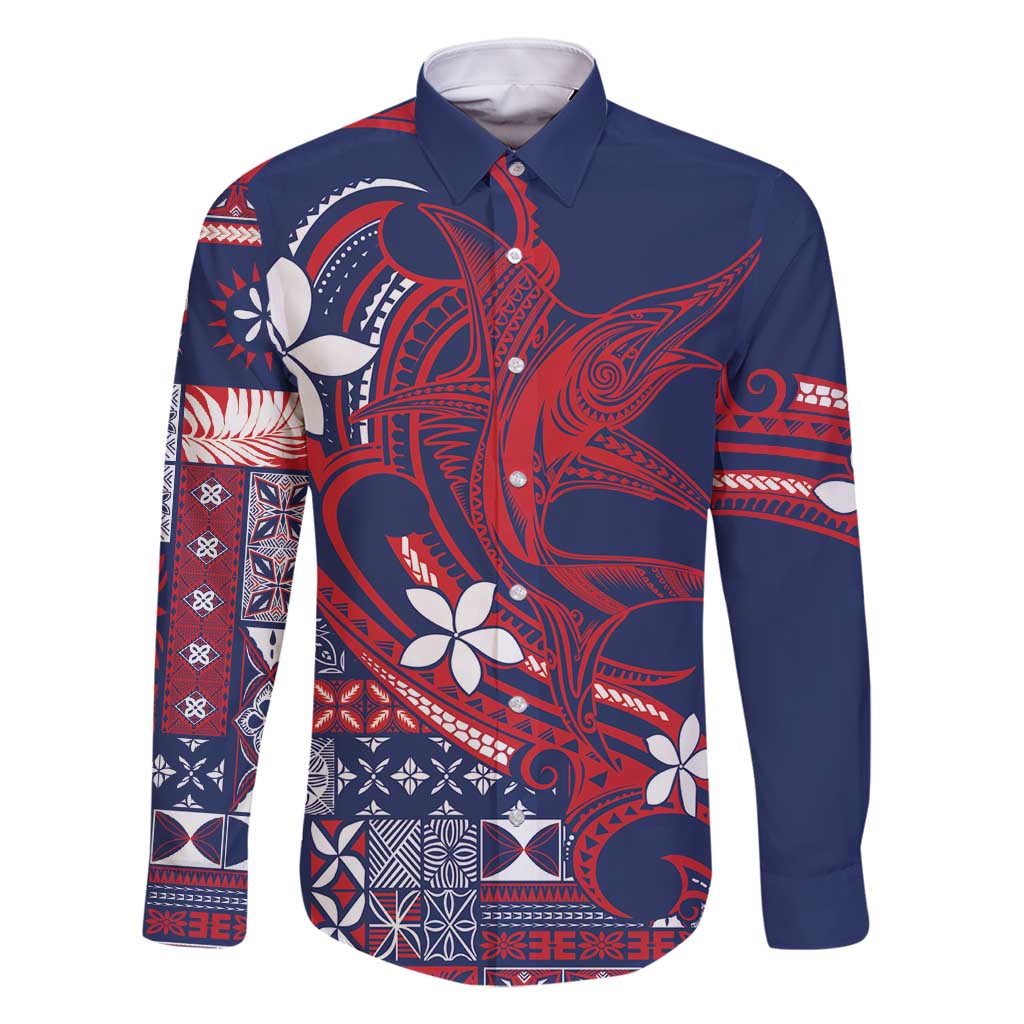 Samoa Manuia le Aso Tuto'atasi Family Matching Long Sleeve Bodycon Dress and Hawaiian Shirt Siapo Mamanu Mix Tatau Marlin - Flag Color