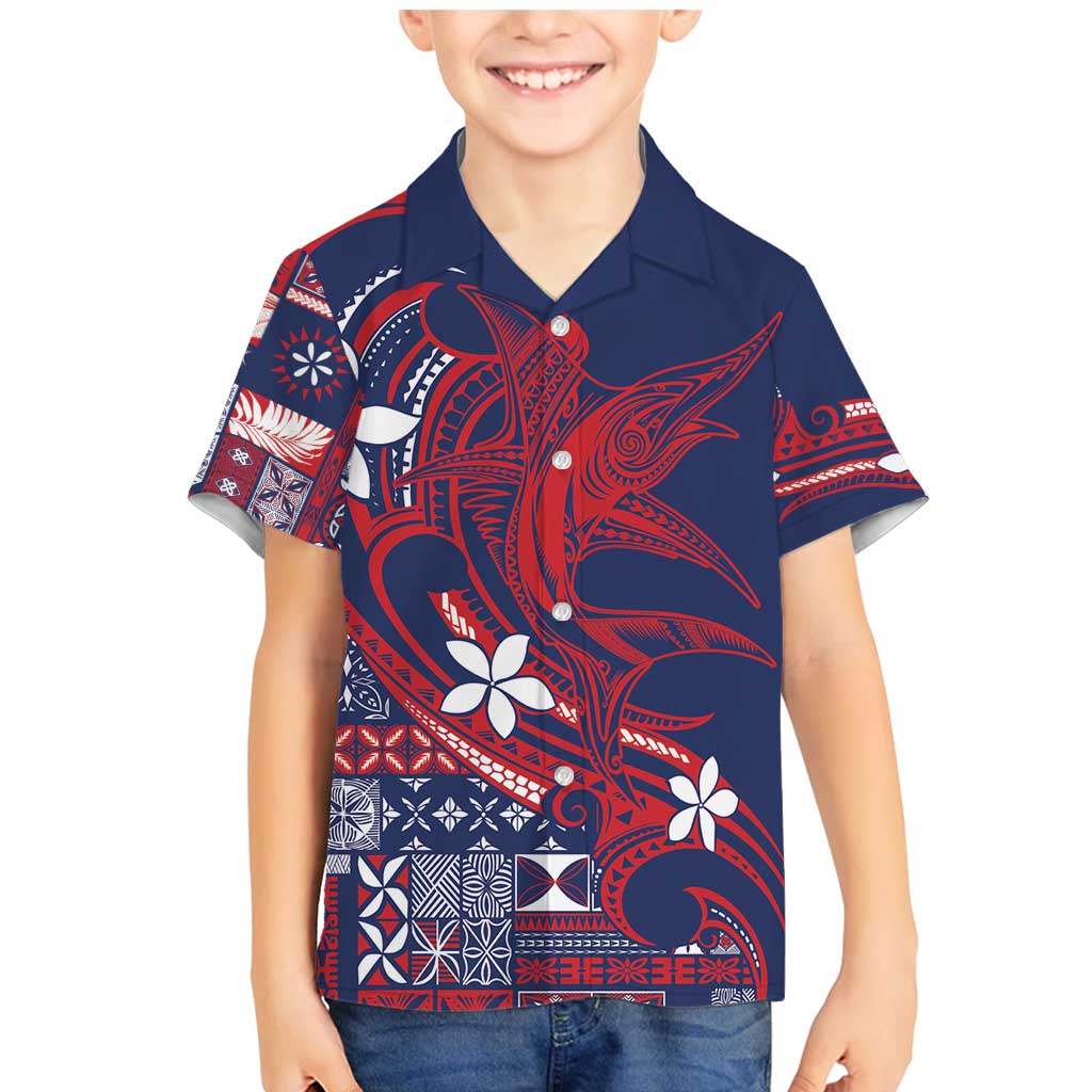 Samoa Manuia le Aso Tuto'atasi Family Matching Mermaid Dress and Hawaiian Shirt Siapo Mamanu Mix Tatau Marlin - Flag Color