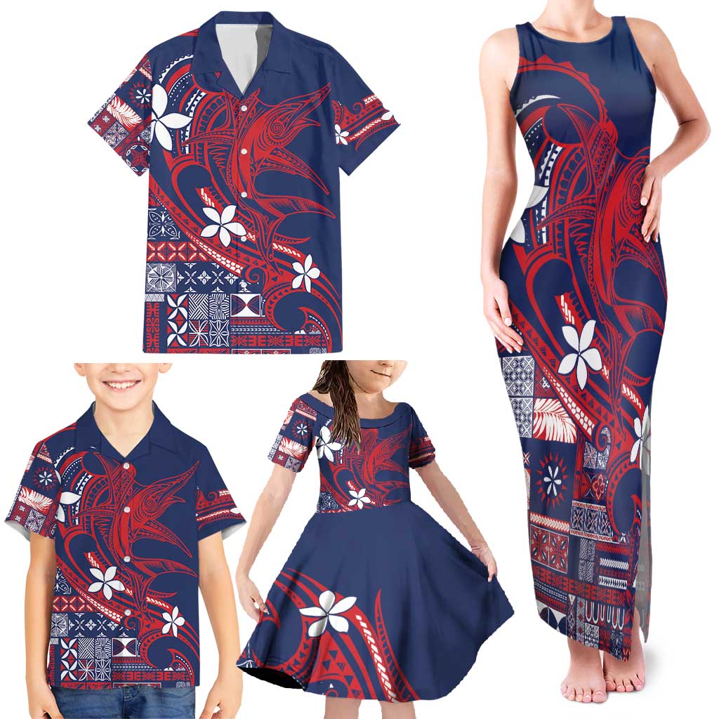 Samoa Manuia le Aso Tuto'atasi Family Matching Tank Maxi Dress and Hawaiian Shirt Siapo Mamanu Mix Tatau Marlin - Flag Color