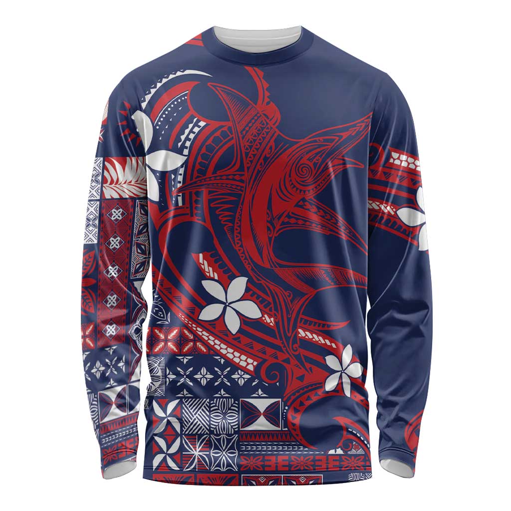 Samoa Manuia le Aso Tuto'atasi Long Sleeve Shirt Siapo Mamanu Mix Tatau Marlin - Flag Color