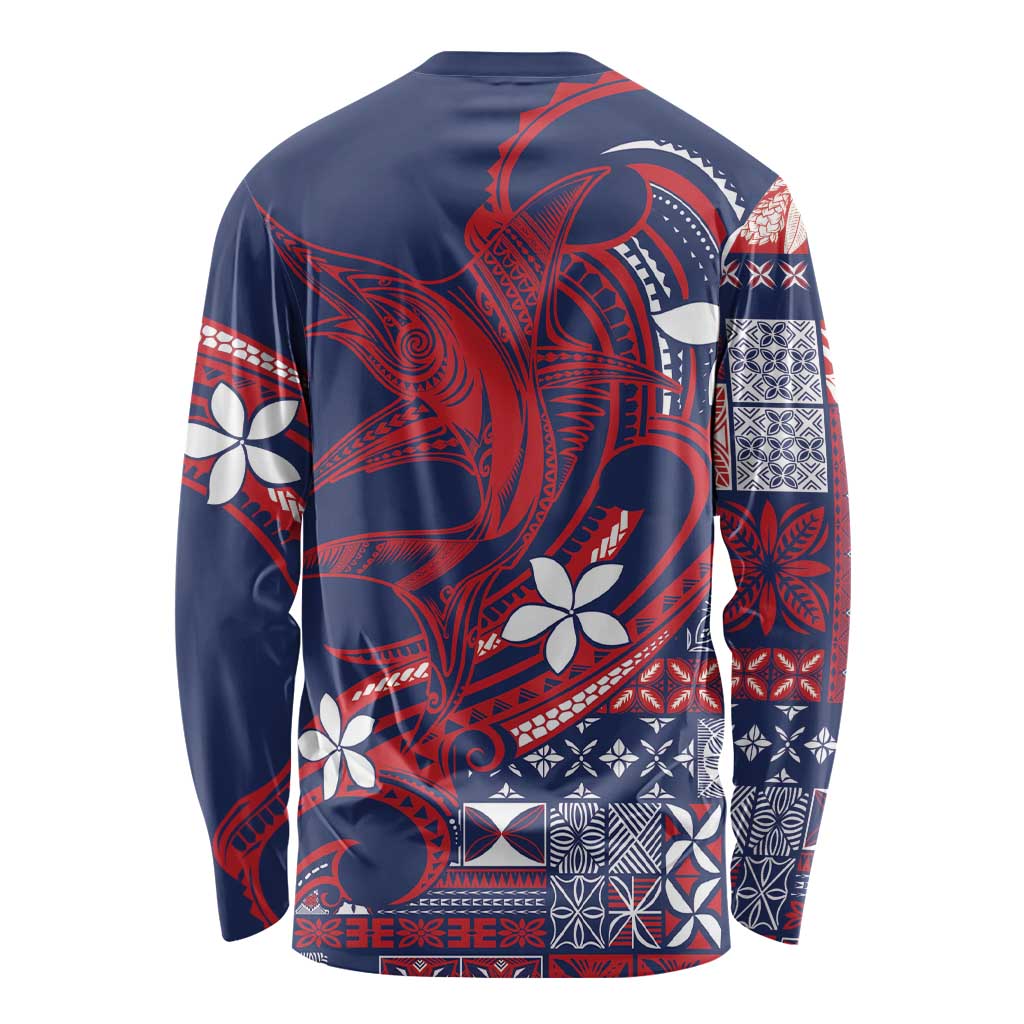 Samoa Manuia le Aso Tuto'atasi Long Sleeve Shirt Siapo Mamanu Mix Tatau Marlin - Flag Color