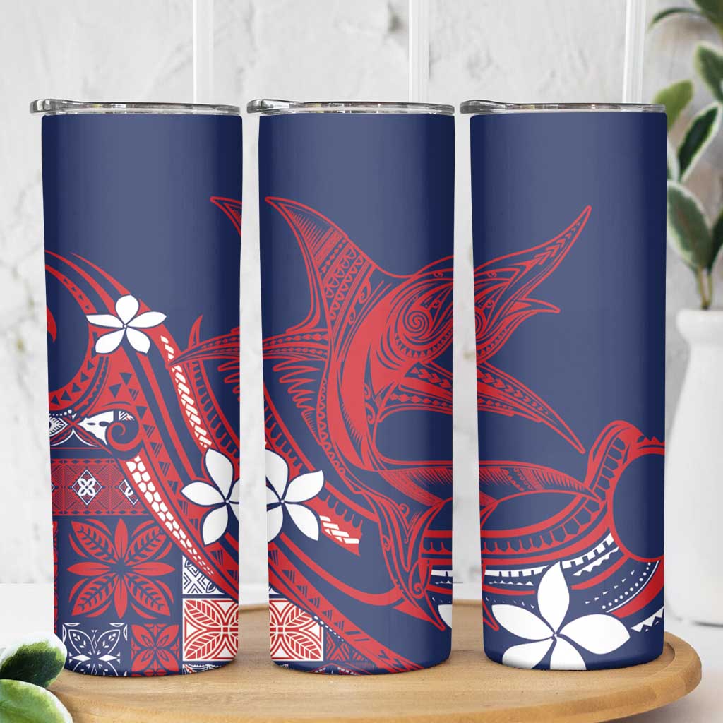 Samoa Manuia le Aso Tuto'atasi Skinny Tumbler Siapo Mamanu Mix Tatau Marlin - Flag Color LT7 - Polynesian Pride