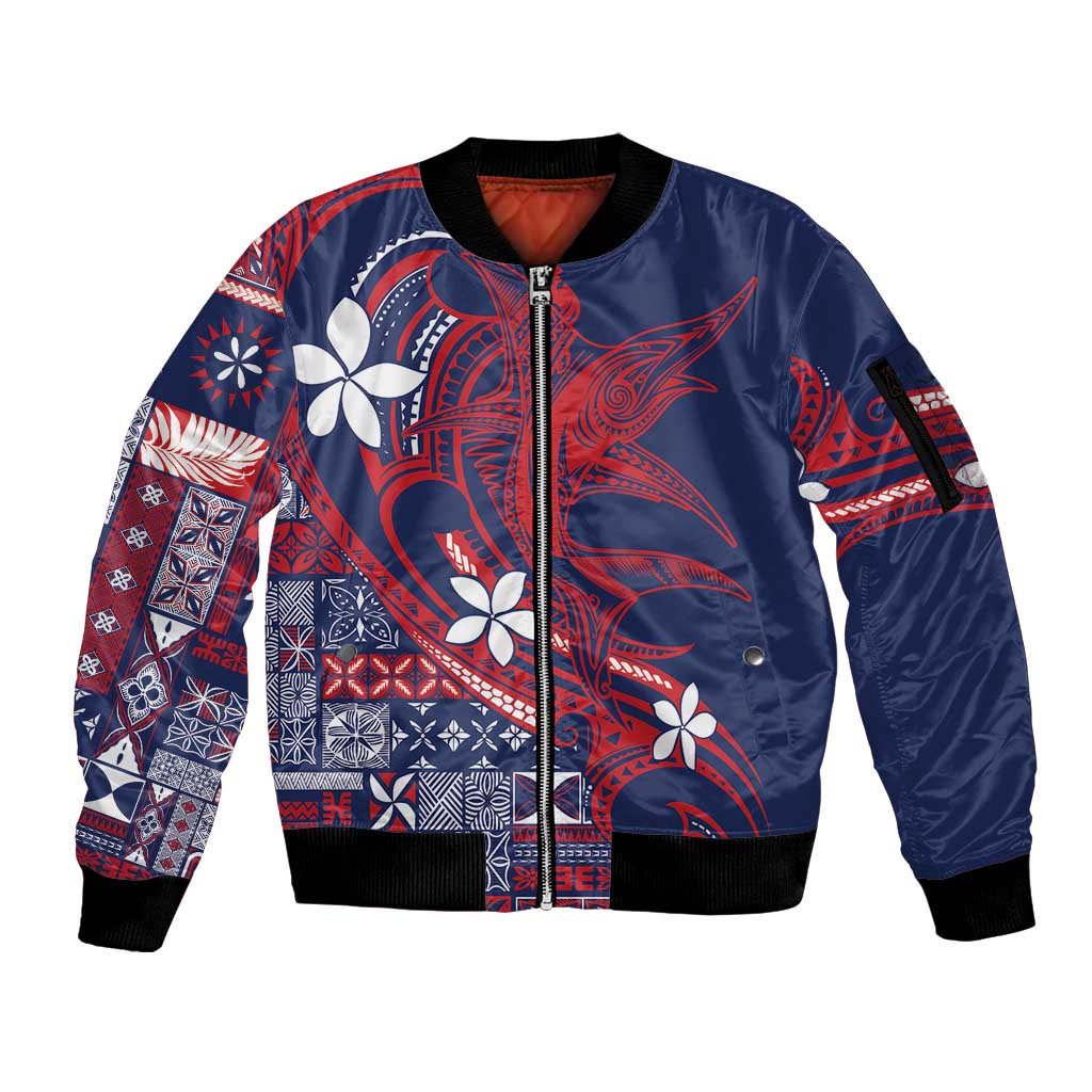 Samoa Manuia le Aso Tuto'atasi Sleeve Zip Bomber Jacket Siapo Mamanu Mix Tatau Marlin - Flag Color