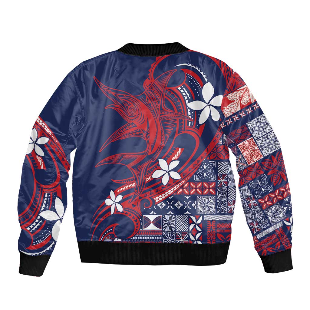 Samoa Manuia le Aso Tuto'atasi Sleeve Zip Bomber Jacket Siapo Mamanu Mix Tatau Marlin - Flag Color
