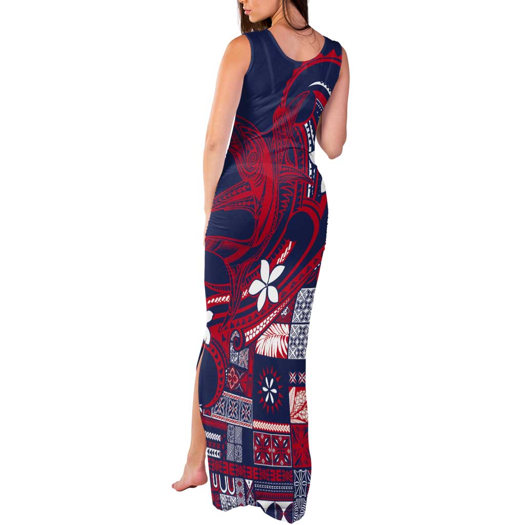 Samoa Manuia le Aso Tuto'atasi Tank Maxi Dress Siapo Mamanu Mix Tatau Marlin - Flag Color