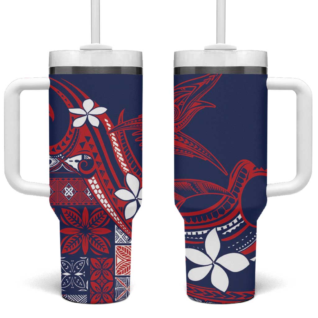 Samoa Manuia le Aso Tuto'atasi Tumbler With Handle Siapo Mamanu Mix Tatau Marlin - Flag Color LT7 One Size: 40 oz Blue - Polynesian Pride
