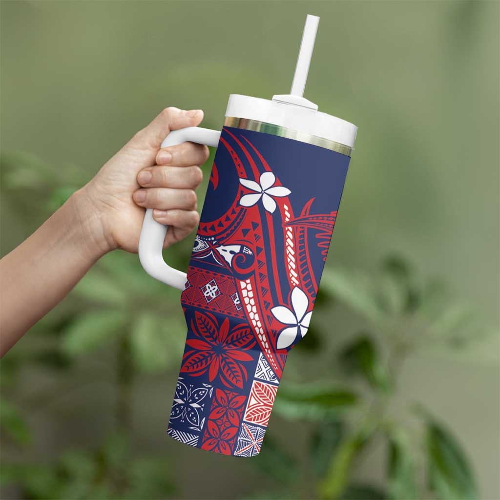 Samoa Manuia le Aso Tuto'atasi Tumbler With Handle Siapo Mamanu Mix Tatau Marlin - Flag Color LT7 - Polynesian Pride
