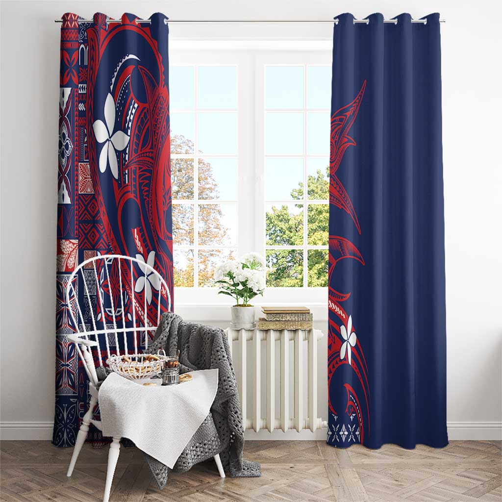 Samoa Manuia le Aso Tuto'atasi Window Curtain Siapo Mamanu Mix Tatau Marlin - Flag Color