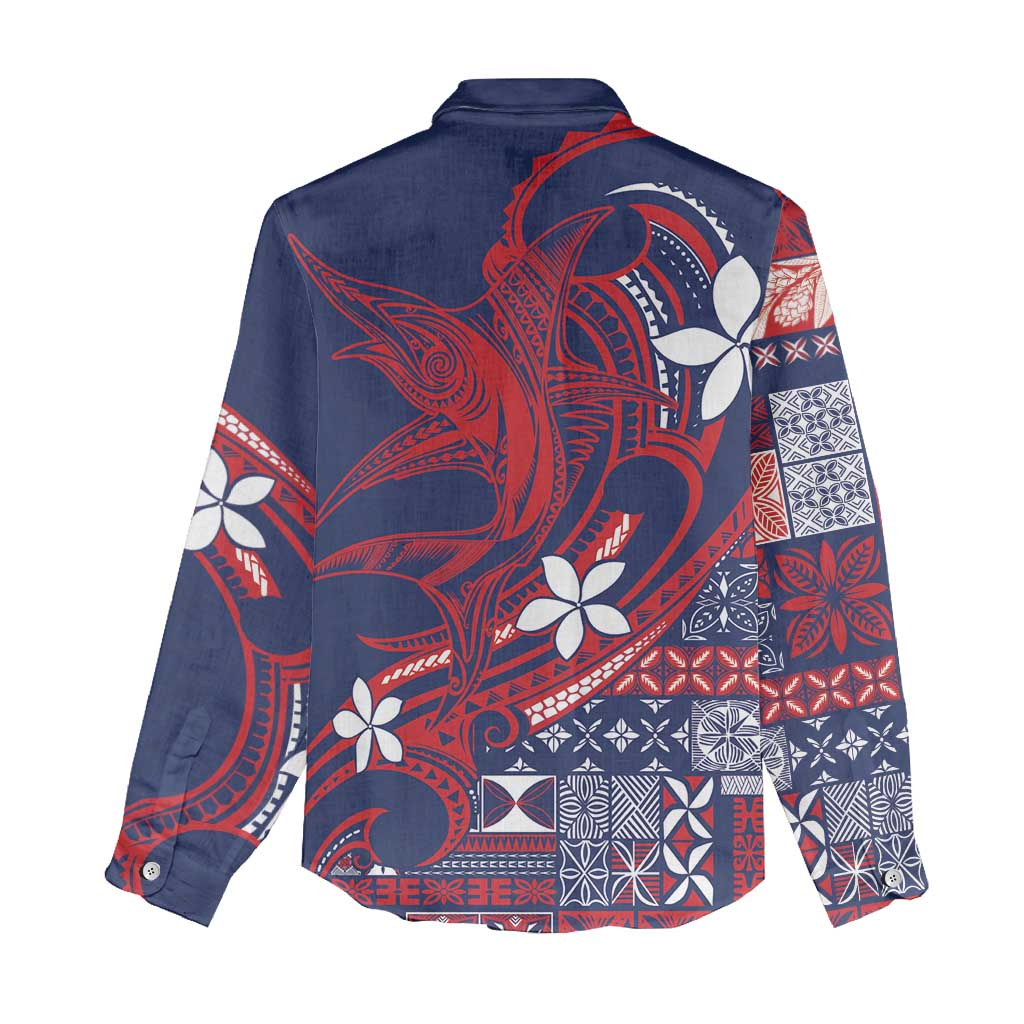 Samoa Manuia le Aso Tuto'atasi Women Casual Shirt Siapo Mamanu Mix Tatau Marlin - Flag Color