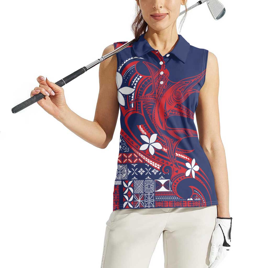 Samoa Manuia le Aso Tuto'atasi Women Sleeveless Polo Shirt Siapo Mamanu Mix Tatau Marlin - Flag Color LT7 - Polynesian Pride