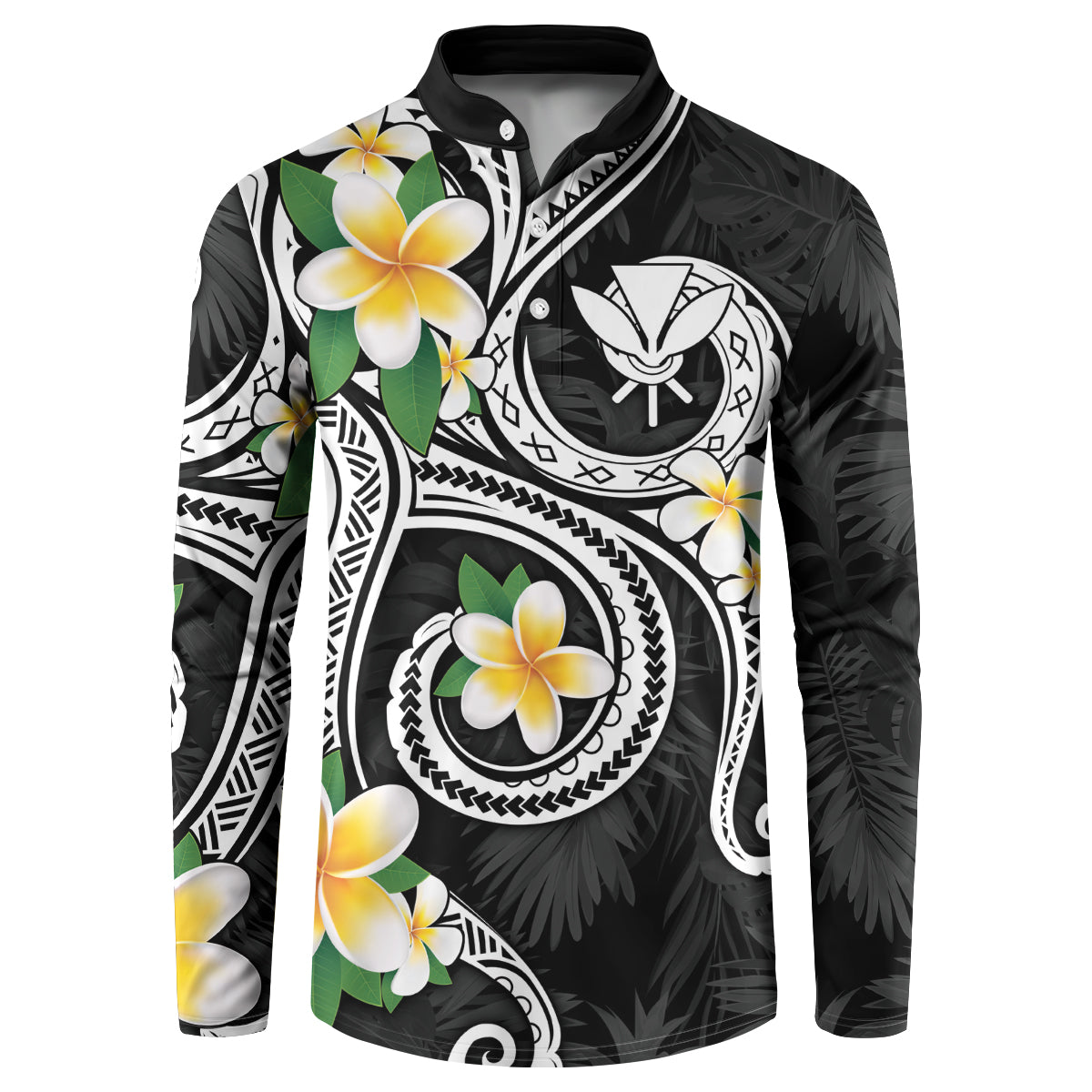 Kanaka Maoli Hawaii Plumeria Button Sweatshirt Dancing Tentacles Black Style LT7 Black - Polynesian Pride