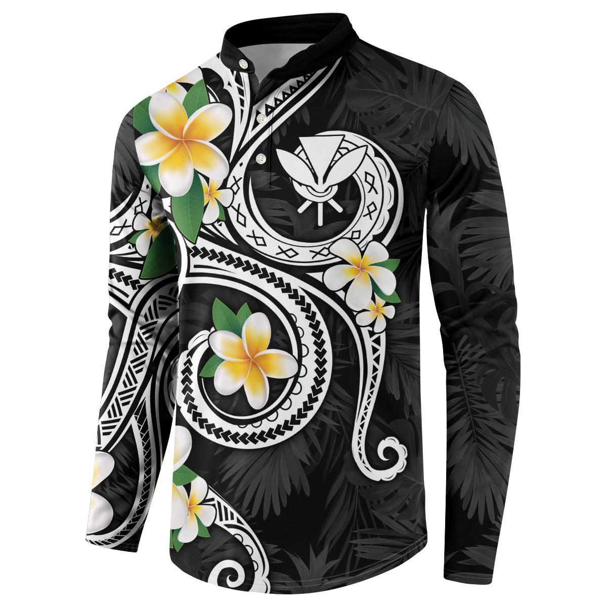 Kanaka Maoli Hawaii Plumeria Button Sweatshirt Dancing Tentacles Black Style LT7 - Polynesian Pride