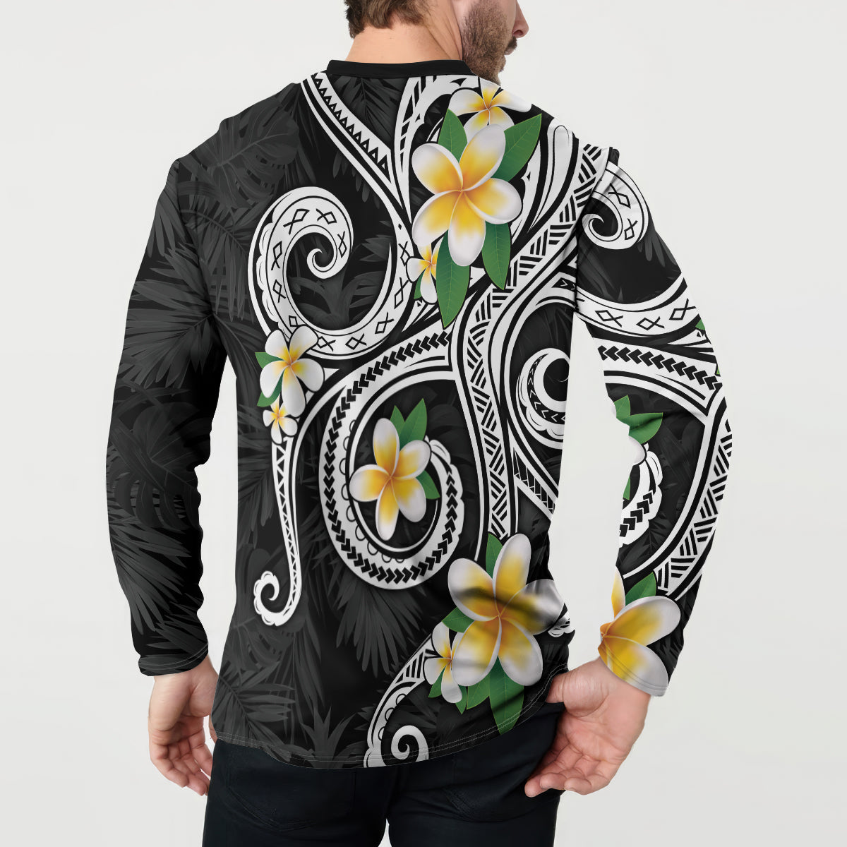 Kanaka Maoli Hawaii Plumeria Button Sweatshirt Dancing Tentacles Black Style LT7 - Polynesian Pride