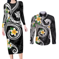 Kanaka Maoli Hawaii Plumeria Couples Matching Long Sleeve Bodycon Dress and Long Sleeve Button Shirt Dancing Tentacles Black Style LT7 Black - Polynesian Pride