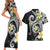 Kanaka Maoli Hawaii Plumeria Couples Matching Short Sleeve Bodycon Dress and Hawaiian Shirt Dancing Tentacles Black Style