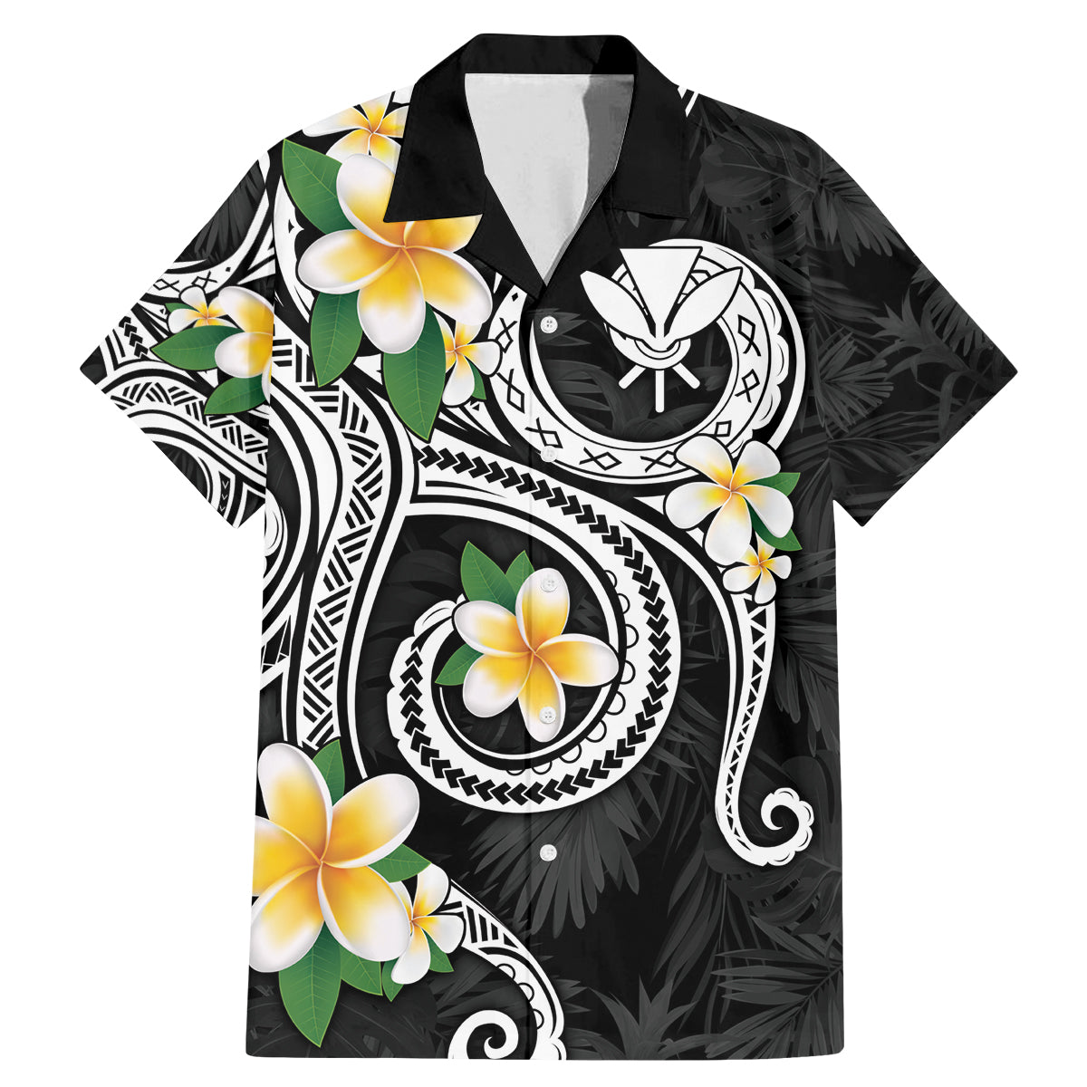 Kanaka Maoli Hawaii Plumeria Family Matching Mermaid Dress and Hawaiian Shirt Dancing Tentacles Black Style LT7 Dad's Shirt - Short Sleeve Black - Polynesian Pride