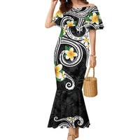 Kanaka Maoli Hawaii Plumeria Family Matching Mermaid Dress and Hawaiian Shirt Dancing Tentacles Black Style LT7 Mom's Dress Black - Polynesian Pride
