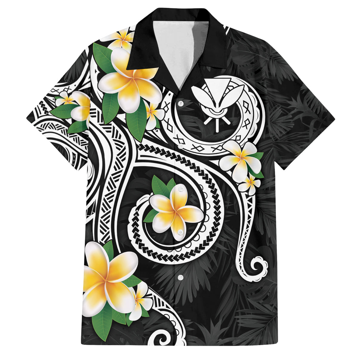 Kanaka Maoli Hawaii Plumeria Family Matching Off Shoulder Maxi Dress and Hawaiian Shirt Dancing Tentacles Black Style LT7 Dad's Shirt - Short Sleeve Black - Polynesian Pride