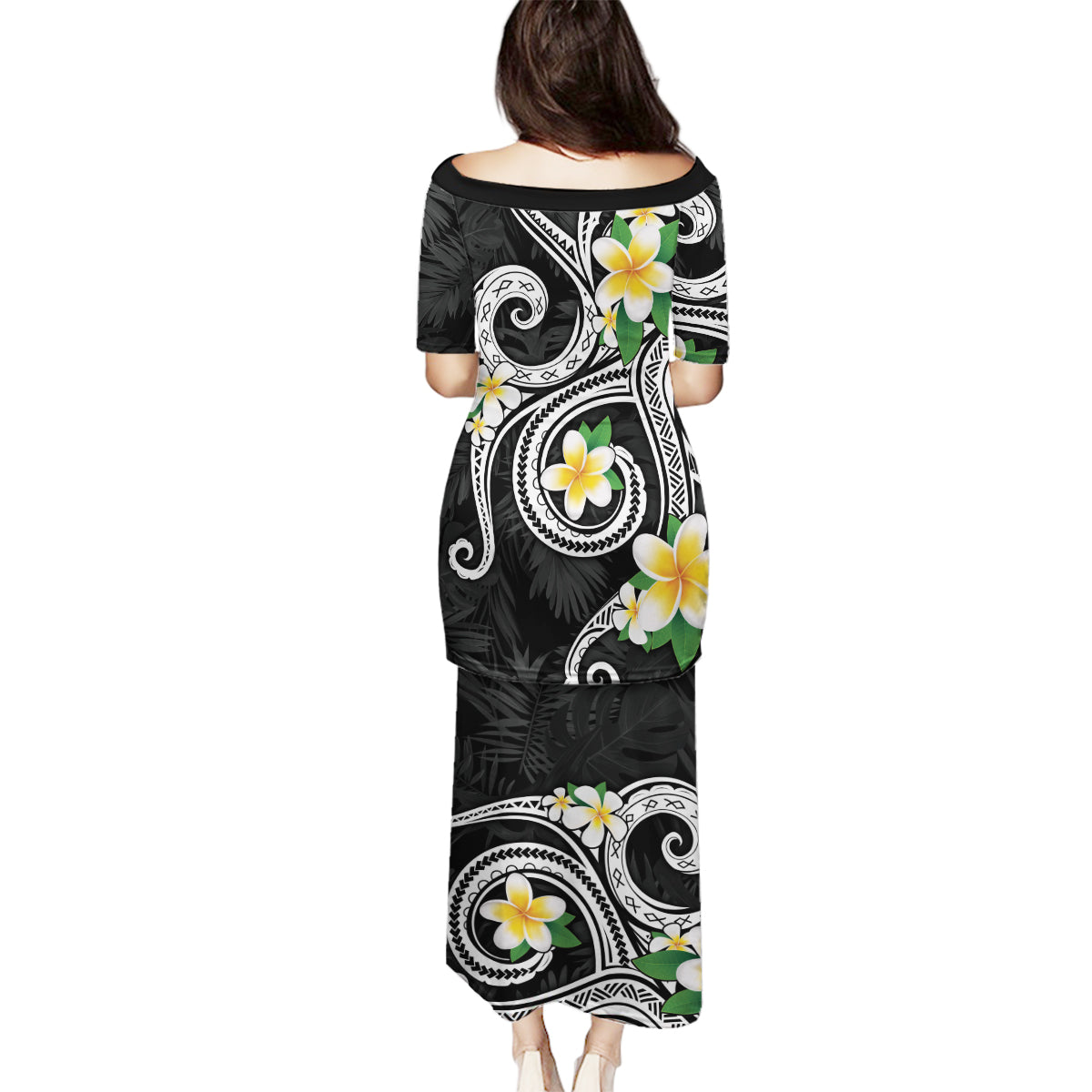 Kanaka Maoli Hawaii Plumeria Family Matching Puletasi and Hawaiian Shirt Dancing Tentacles Black Style