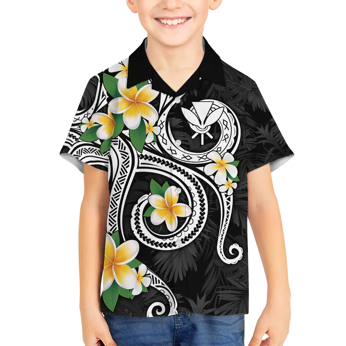 Kanaka Maoli Hawaii Plumeria Family Matching Puletasi and Hawaiian Shirt Dancing Tentacles Black Style