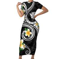 Kanaka Maoli Hawaii Plumeria Family Matching Short Sleeve Bodycon Dress and Hawaiian Shirt Dancing Tentacles Black Style LT7 Mom's Dress Black - Polynesian Pride