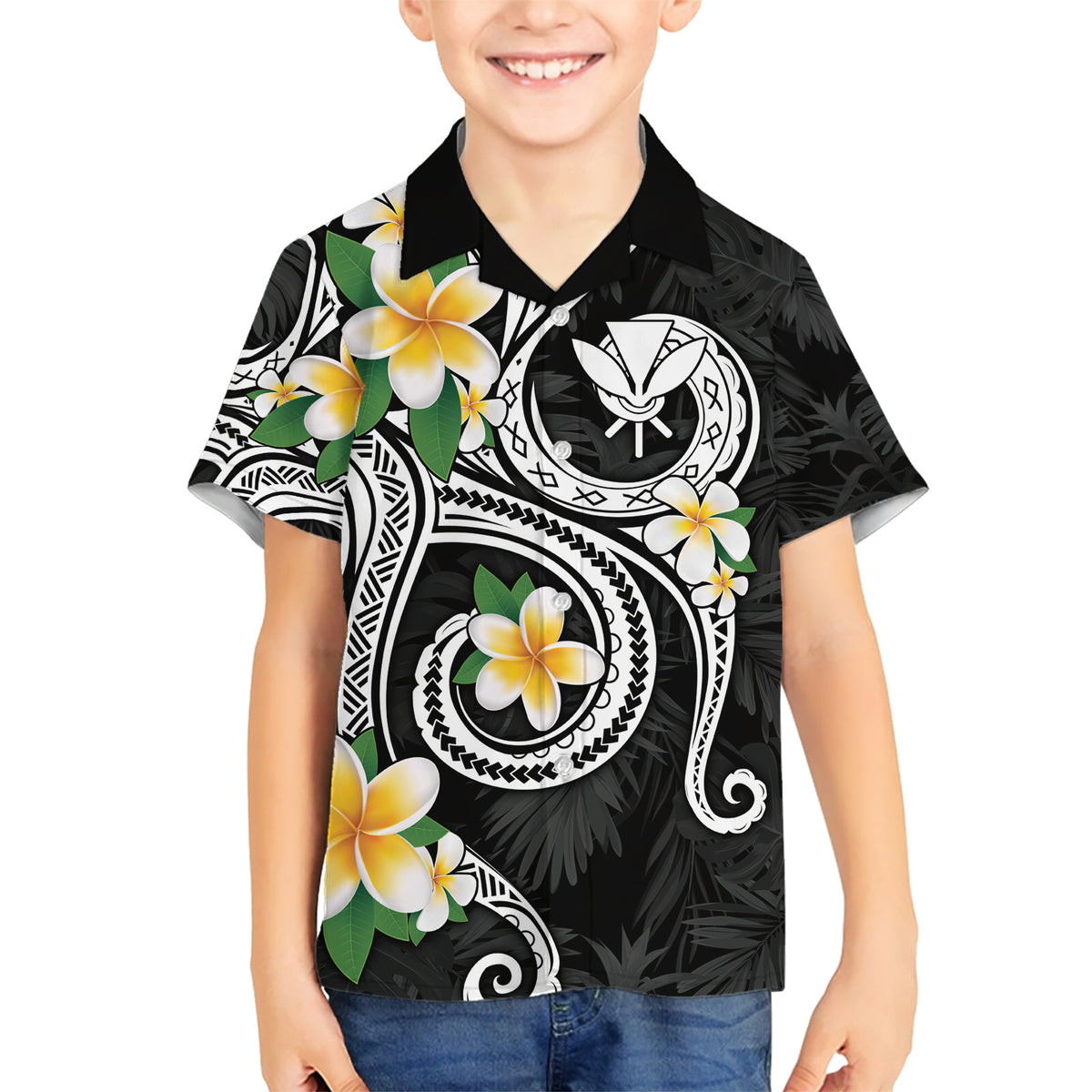 Kanaka Maoli Hawaii Plumeria Family Matching Short Sleeve Bodycon Dress and Hawaiian Shirt Dancing Tentacles Black Style LT7 Son's Shirt Black - Polynesian Pride