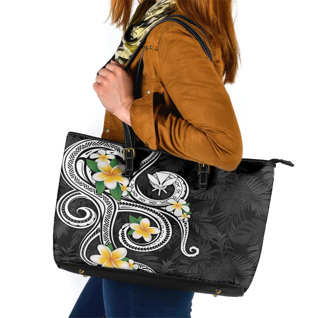 Kanaka Maoli Hawaii Plumeria Leather Tote Bag Dancing Tentacles Black Style LT7 Black - Polynesian Pride