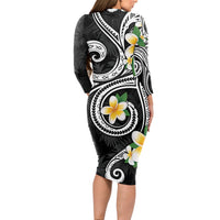 Kanaka Maoli Hawaii Plumeria Long Sleeve Bodycon Dress Dancing Tentacles Black Style LT7 - Polynesian Pride