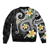 Kanaka Maoli Hawaii Plumeria Sleeve Zip Bomber Jacket Dancing Tentacles Black Style