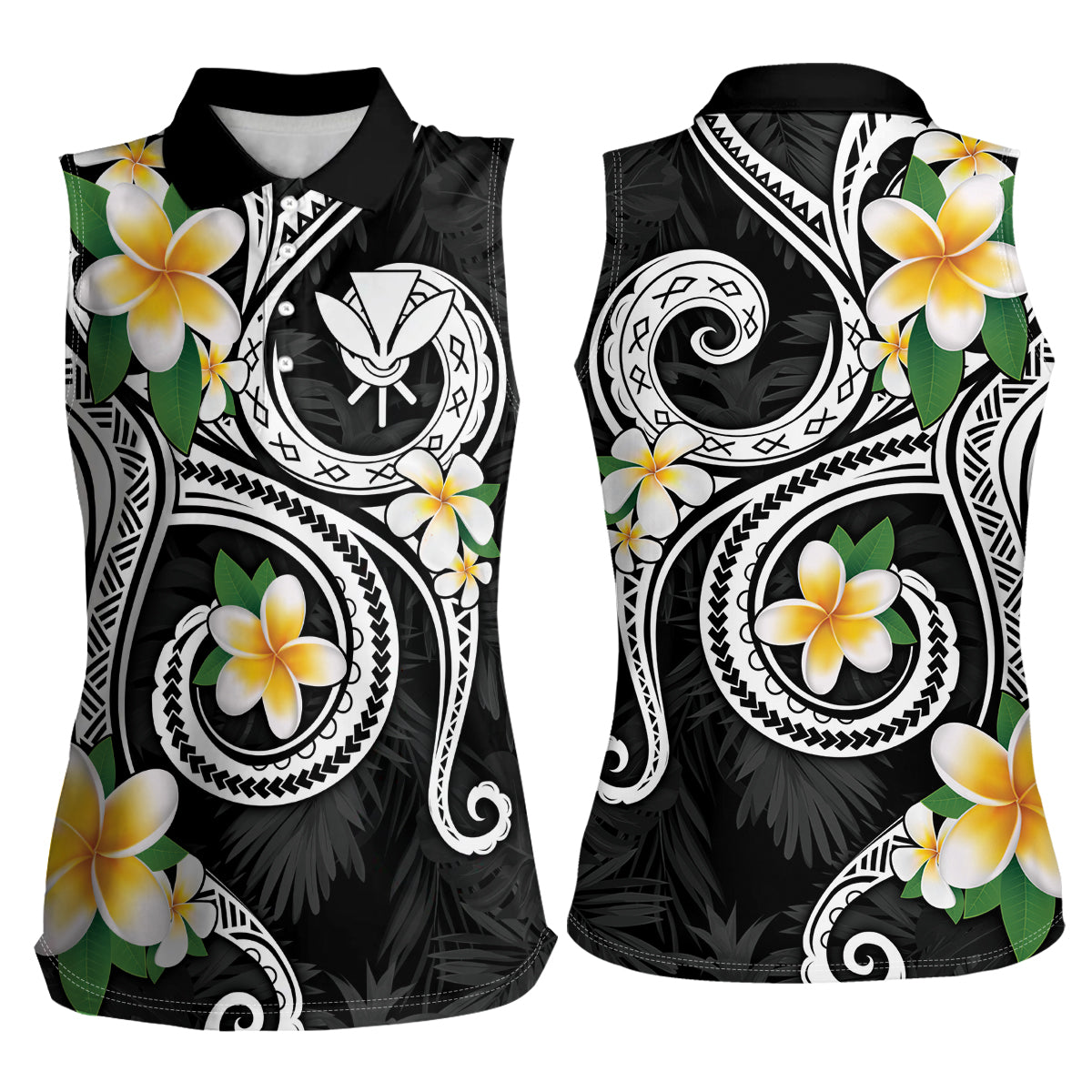 Kanaka Maoli Hawaii Plumeria Women Sleeveless Polo Shirt Dancing Tentacles Black Style LT7 - Polynesian Pride