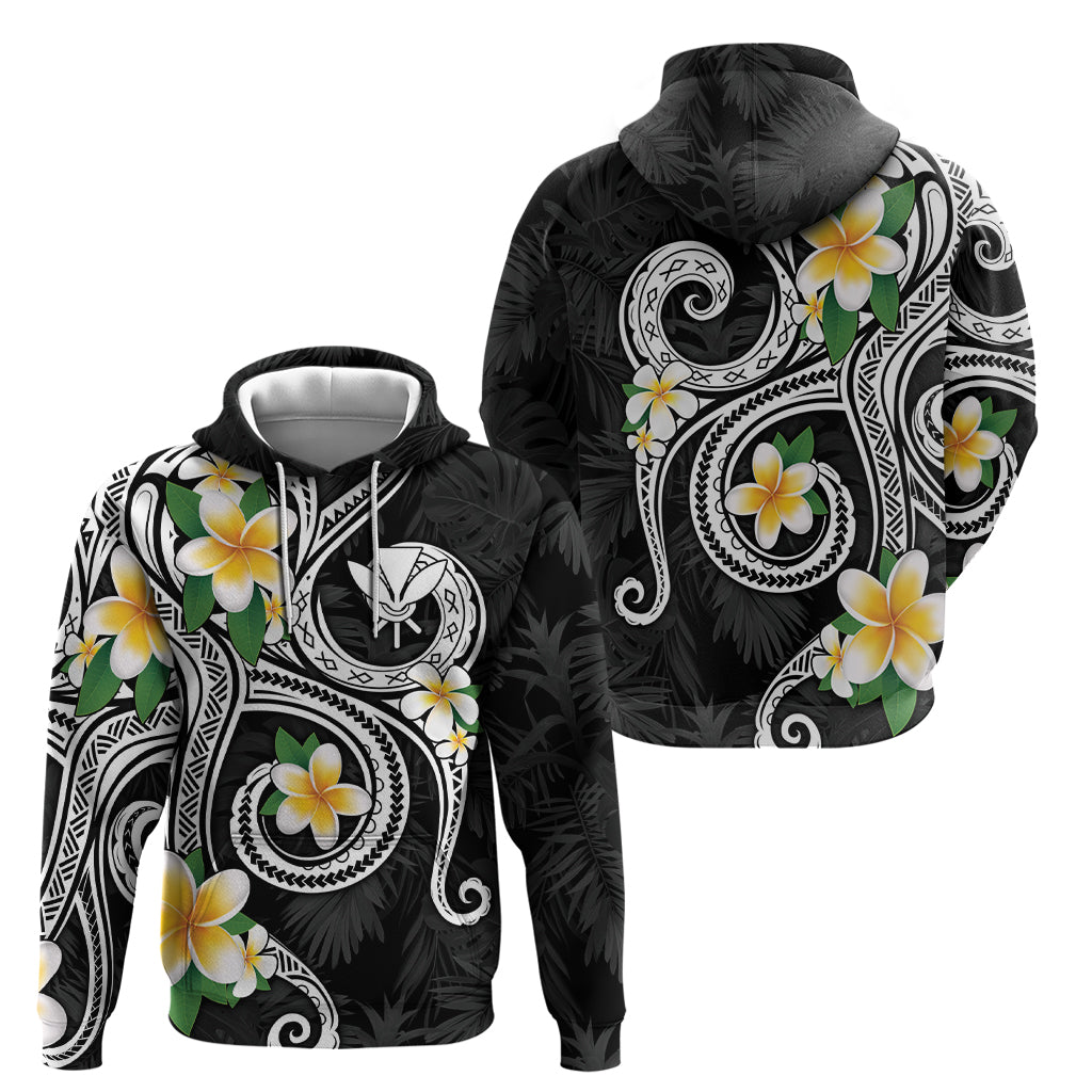 Kanaka Maoli Hawaii Plumeria Zip Hoodie Dancing Tentacles Black Style